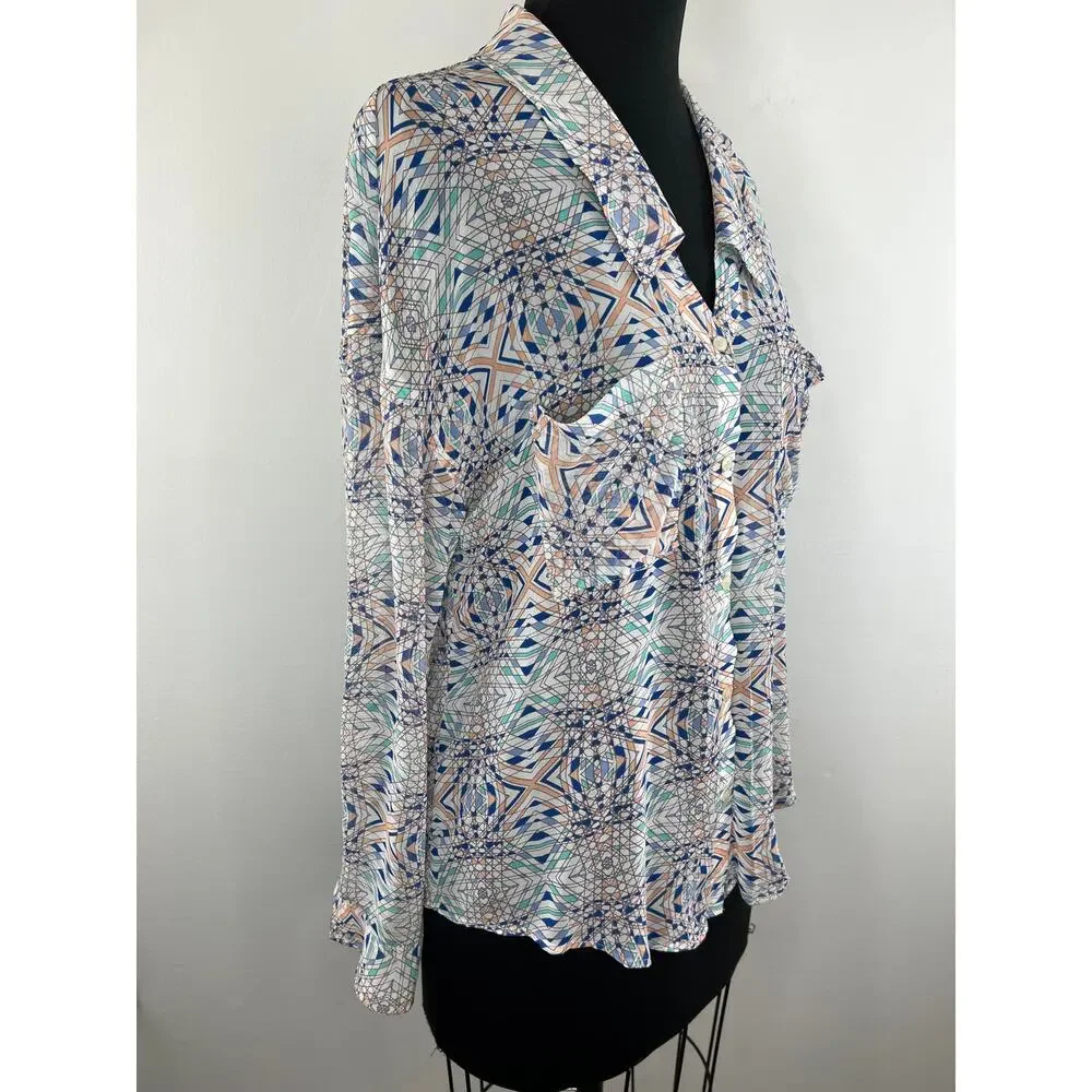 FREE PEOPLE Kaleidoscope Multi Print Button Up Collar Long Sleeve Shirt Medium M